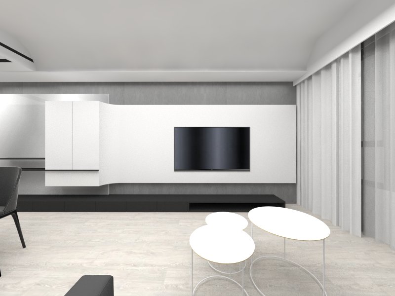 Living room media wall, 3D render